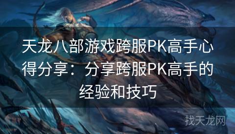 天龙八部游戏跨服PK高手心得分享：分享跨服PK高手的经验和技巧